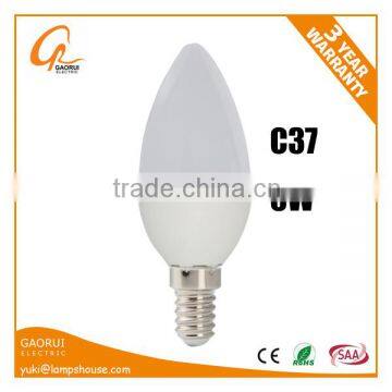 2015 Design 6w candle lamp C37 led bulb 540lm 12pcs 2835smd 100-240v pure white