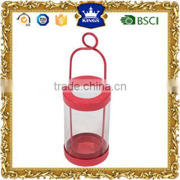 Red Delightful cylindrical metal candle lantern for Christmas Holiday and Wedding Decoration