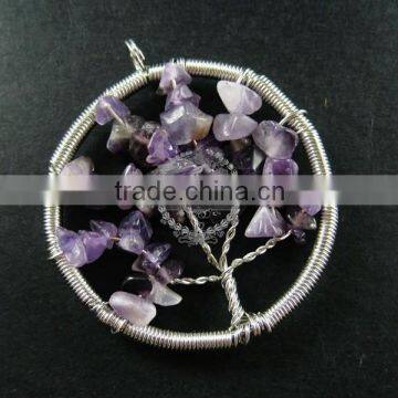 50mm round handmade wiring tree in random purple amethyst stone pendant charm DIY supplies 1820240