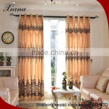 Competitive price golden polyester curtain fabric,flocking curtain fabric,window curtain