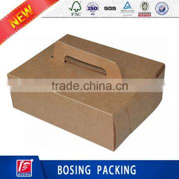 Kraft paper food packaging box for cake/pizza/salad with handle