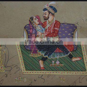 Mughal King Queen Harem India Art Love decor Indian Miniature Painting