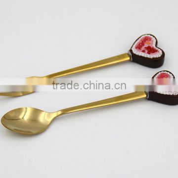 Gold plated food grade stainless steel new pattern spoon with polyresin handle