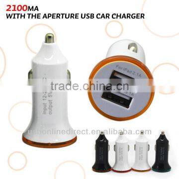 Circular USB Car Charger, 2100mA usb car charger With the aperture support MP3, MP4, mobile phone, digital cameras, GPS, ipod