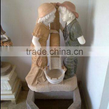 Two children fountain marble stone for home decorations