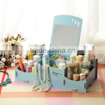 The new style with a mirror face creative storage box DIY desktop storage box wood