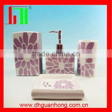 Hot sale full printing square pink dehua 4pcs dolomite sanitary ware