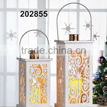 White Wooden Christmas Decorative Lanterns With LED Candles Installed