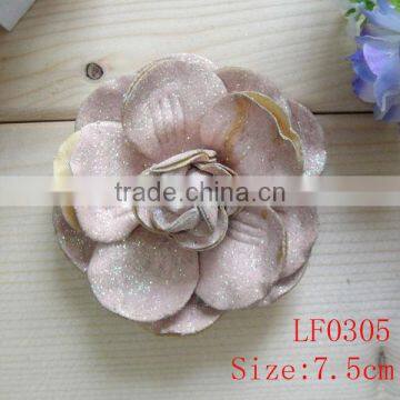 New custome single style shinning real leather flower for shoes accessories decoration