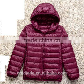 2016 Customized Manufacture Fashionable Winter Thin Ladies Down Jacket With Hoodie
