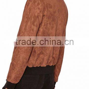 MGOO Custom Made Soft Faux Suede Bomber Jacket New Design Zippered Pockets Women's Leather Jackets photo-5