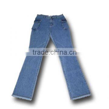 blue fashion bootcut jeans with rippd leg opening