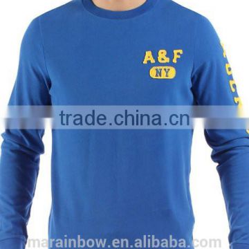 Cheap Wholesale Mens Royal Blue Long Sleeve T Shirt 100% Cotton Applique T-shirt Custom Embroidered Mens Workout shirts