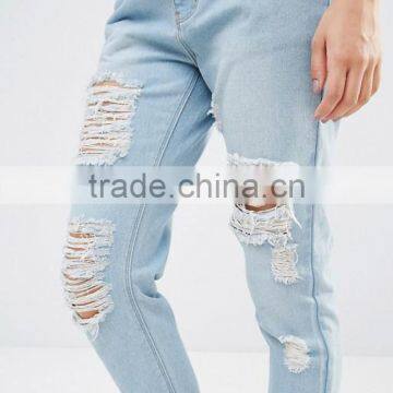 Custom Stone Wash Ladies Jeans Top Design Ripped Jeans Women photo-4