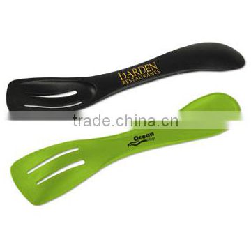 USA Made 4-in-1 Kitchen Spatula - features a spoon, slotted spoon, turner and serrated edge and comes with your logo.