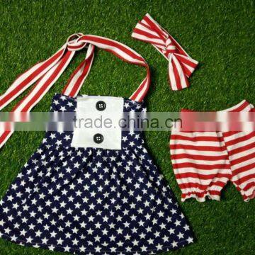 Girls 4th of July Outfit, Baby Girls Dress Set, Kids Strip&star Pattern Slip Dress With Ruffle Short Set