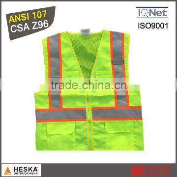 EN20471 ANSI107 mens polyester tricot safety reflective yellow high visibility vest