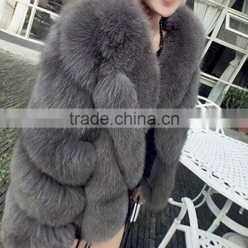 Winter tide new Korean fake fur coat female short paragraph faux fox fur coat long sleeves splicing no collar fashion