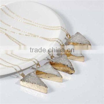 New Fashion Natural Quartz Crystal Druzy /Drusy Necklace Link Cable Chain Gold Plated White Triangle Pendant 52cm Long photo-3