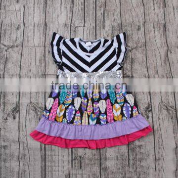 China Imports Clothing Colorful Feather Print Baby Outfits With Stripe Pants Boutique Girl Clothing photo-3