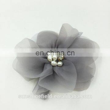 Lace Chiffon Flower Bridal Accessory Pearl Flower Rhinestone Flower Without Hair Clip Flat Back