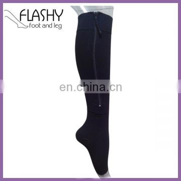 Ladie Nylon lycra sport travel jacquard pattern compression socks with zip