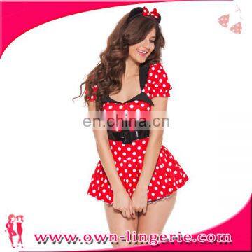 halloween sexy costume dress,wholesale Cartoon role cosplay costume,high quality cute red costume white dot