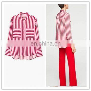 Print Long Sleeve Stripe latest Shirt Designs For Women printed T shirt