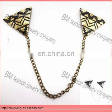 European Punk Bronze Metal Triangle Tassel Chain Brooch Pin