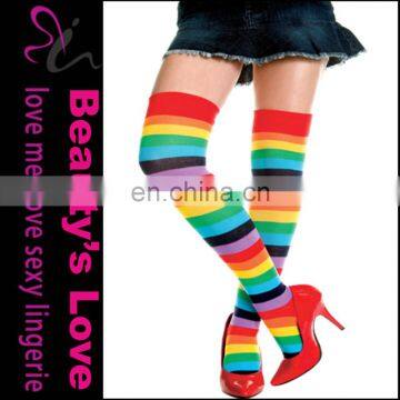 Stocking knitting machine, stocking tops showing, rainbow stocking