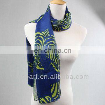 blue animal printing polyester chiffon scarf