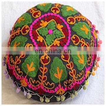 Mandala design indian Handmade Embroidered Suzani Cushion Cover Uzbekistan Style Woolen Embroidery Christmas Gift Round pouf