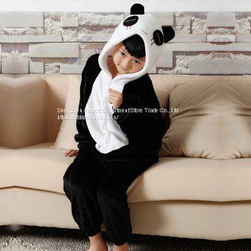 Panda Cartoon Flannel Conjoined Polyester Children Pajamas photo-5