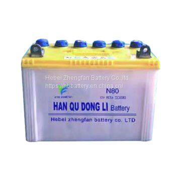 N80 dry charged battery lead acid auto starter car battery middle bus battery middle truck battery