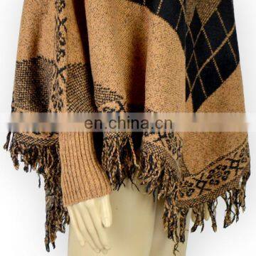 Rhombus Tassels a Batwing-sleeved Blouse Crew Neck Sweater Loose Autumn Winter Coat photo-5