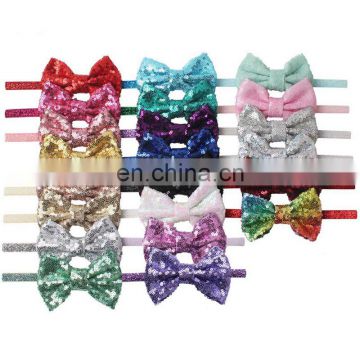 Girl Sequin bow Headband Baby Elasticity Hair Accessories headwear 22Colors