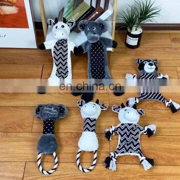 Wholesale custom pv plush chew toysrope squeaky dog toys black and white series set