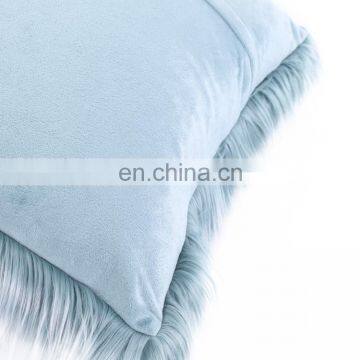 Repreve 100% Polyester Latest Design Luxurious Fashion Blue Mongolian Long Hair Long Fur Cushion for Home Decor