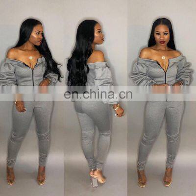 Clothing Wholesale Custom Fashion Trend Strapless Sexy Jumpsuit Zipper Puff Sleeve Trousers Plus Size Women's Clothing photo-3