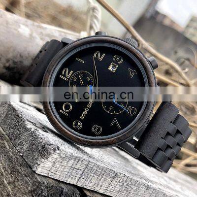 BOBO BIRD Custom Your Own Love Logo Chronograph Multifunction Function Wood and Steel Watches Unisex photo-4