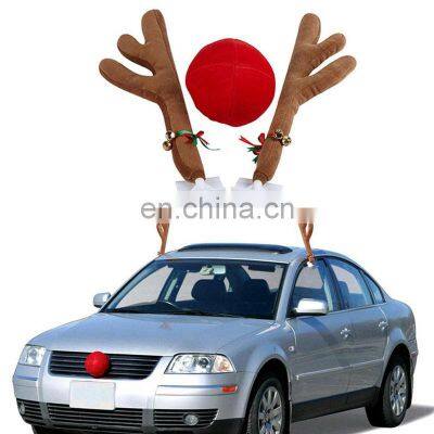 2022 Christmas Car Decoration Xmas Car Truck Reindeer Deer Antlers Costume For Suv Golf Elk Vehicle Decoration Car Accessories