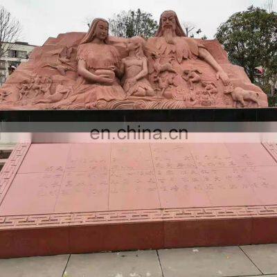 Factory cheap price manual China red sandstonerelief natural stone sculpture For outdoor decoration and beautificat