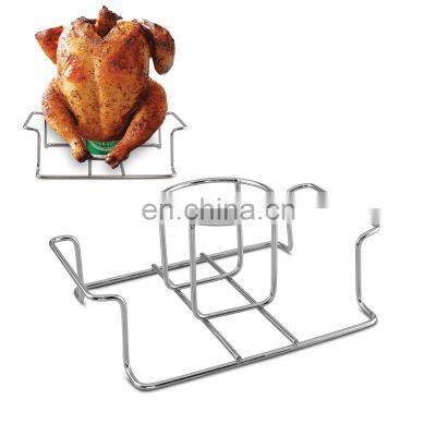 Stainless Steel Beer Can Chicken Stand  with Handle For Grill And Smoker