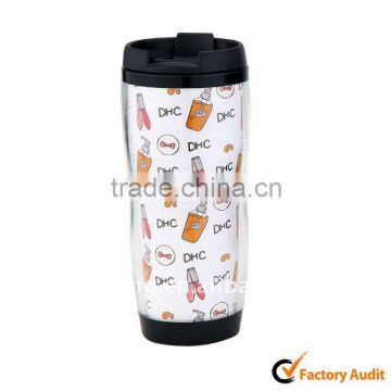 350ml promotional plastic mug with removeable colorful paper insert with leakprood lid BL-5077A