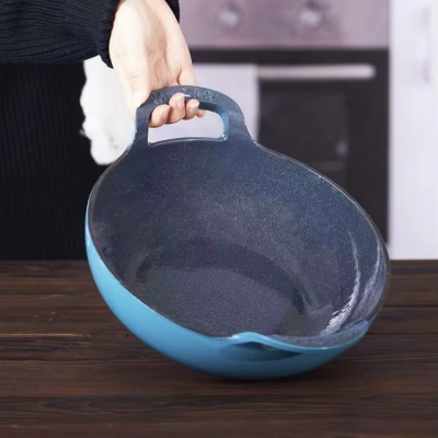 Hot Selling Chinese Large Round Wok Cookware 26cm Blue Enameled Cast Iron Food Warmer Casseroles Non Stick Stewpot With Lid photo-4