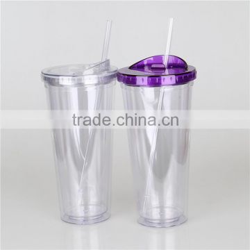 Good quality BPA-free food grade AS clear plastic material 480ml 16oz double wall straw cup tumbler custom logo and color body