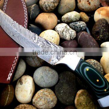 udk h3" custom handmade Damascus hunting knife with brass clips and Buffalo horn handle