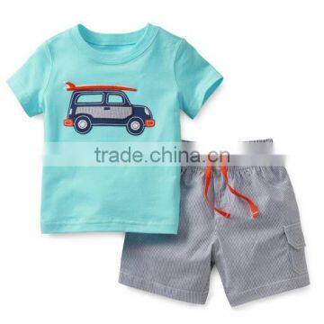 2016 summer fashion design children clothing set kids wear car pattern baby shirt woven pant set