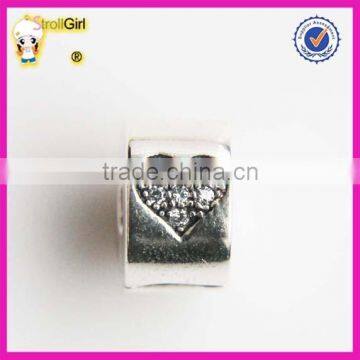 Heart Charm With Clear Stone 925 Sterling Silver Clasp Stopper Beads photo-2