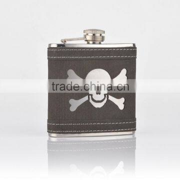 Luxury Whiskey Hip Flask 6oz set Leather Vintage Portable Stainless Steel Wine Bottle Russian Gift Box Pocket with skull